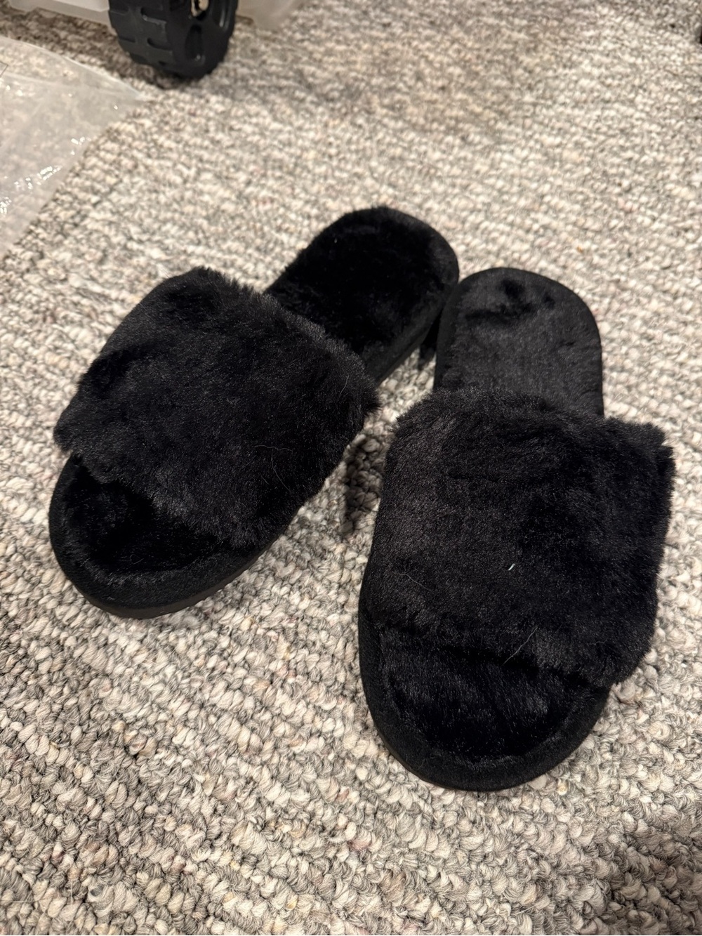 Plush Slide Slippers for Women - Black